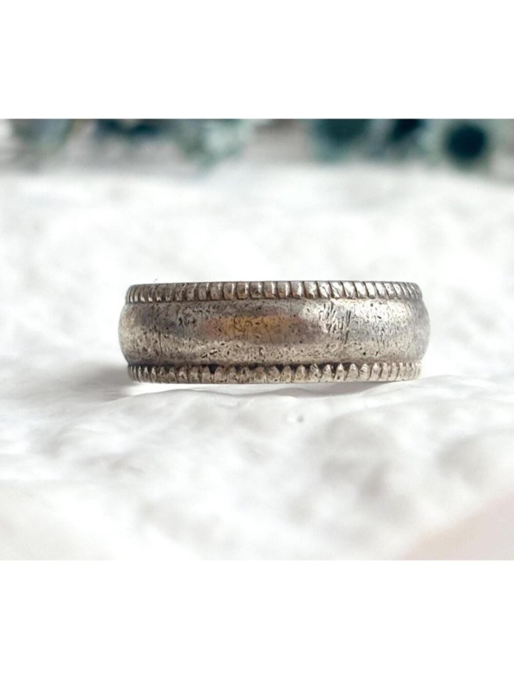 Minimalist Straight Banded Beaded Sterling Silver 925 Vintage Ring - sz 5.25